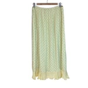 April Cornell Vintage Yellow Floral Rayon Maxi Skirt Ruffle Hem Large